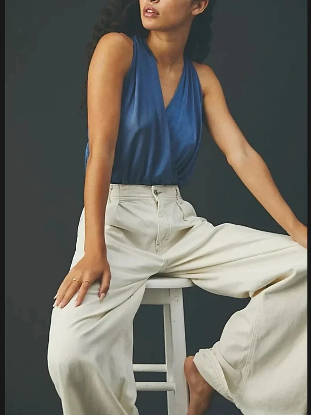 Free People Denim Blue Draped Surplice Tank